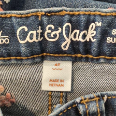 PANTALÓN JEAN - CAT & JACK - TALLE 4 AÑOS - AZUL CON BORDADOS MOTIVO FLORES - PilchaGo