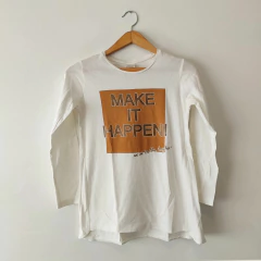 REMERA - ZARA - TALLE 9 A 10 AÑOS - BLANCO CON LEYENDA MAKE IT HAPPEN!! - comprar online