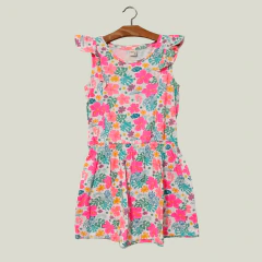 VESTIDO - YAMP! - TALLE 8 AÑOS - BLANCO MOTIVO FLORES ROSA Y VERDE