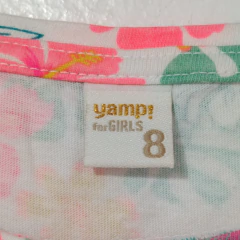 VESTIDO - YAMP! - TALLE 8 AÑOS - BLANCO MOTIVO FLORES ROSA Y VERDE en internet