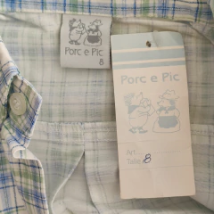 CAMISA - PORC E PIC - TALLE 8 AÑOS - A CUADROS BLANCO Y VERDE - PilchaGo