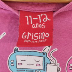 REMERA - GRISINO - TALLE 11 A 12 AÑOS - ROSA MOTIVO TV ANIMADAS CON LEYENDA FUNNY MOOD - PilchaGo