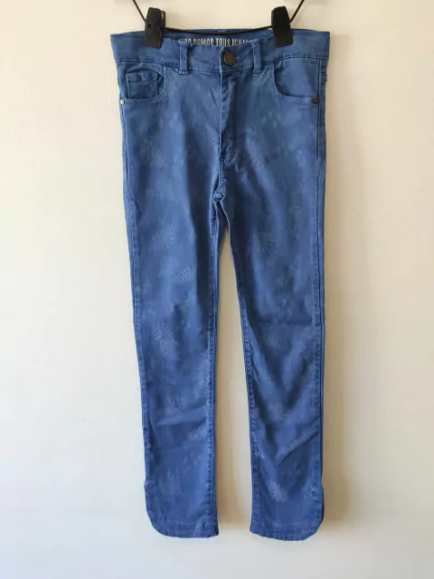 PANTALÓN - ENFANS - TALLE 10 AÑOS - GABARDINA AZUL MOTIVO HOJAS