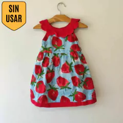VESTIDO - GYMBOREE - TALLE 12 A 18 MESES - ROJO Y CELESTE MOTIVO FRUTILLAS CON BOMBACHUDO