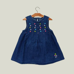 VESTIDO - GIMOS - TALLE 2 AÑOS - JEAN AZUL MOTIVO FLORES