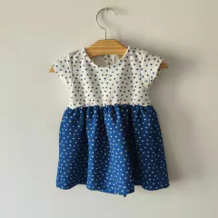 VESTIDO - ZARA - TALLE 3 A 6 MESES - AZUL Y BLANCO CON LUNARES
