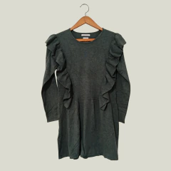 VESTIDO - ZARA - TALLE 10 AÑOS - GRIS CON VOLADOS
