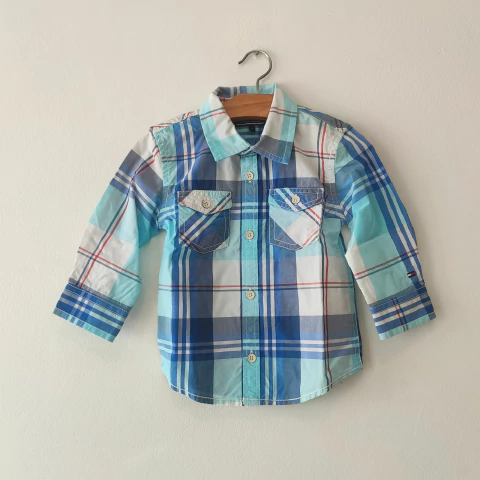 CAMISA - TOMMY HILFIGER - TALLE 6 A 9 MESES - A CUADROS AZUL Y VERDE - comprar online