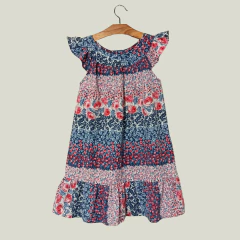 VESTIDO - INES MEYER - TALLE 4 AÑOS - AZUL Y ROJO FLOREADO