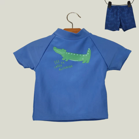 CONJUNTO - PRIMARK - TALLE 3 A 6 MESES - SET X2 (REMERA DE AGUA Y SHORT MALLA) AZUL MOTIVO COCODRILOS - comprar online