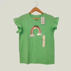 REMERA - CAT & JACK - TALLE 14 AÑOS - VERDE MOTIVO ARCOÍRIS CON LENTEJUELAS en internet