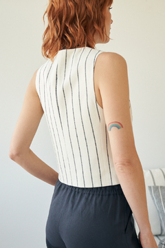 CHALECO SOPHIE LINO RAYADO NEGRO - comprar online