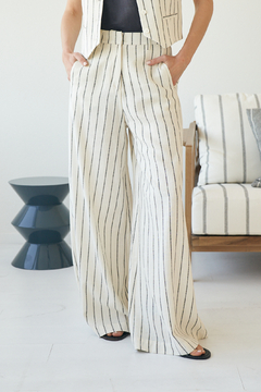 PANTALON MALIBU LARGO LINO RAYADO NEGRO en internet