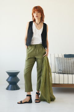 PANTALON BABUCHA FLORENCE LINO VERDE MILITAR - comprar online