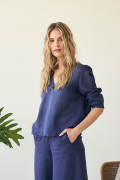BLUSA PRAGA LINO AZUL