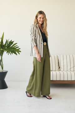 PANTALON MALIBU LARGO LINO VERDE MILITAR en internet