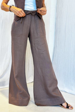 PANTALON CRETA NEW LINO CHOCOLATE - comprar online