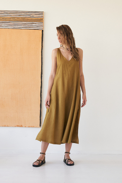 VESTIDO ANNA LINO OLIVE - brenda shedden
