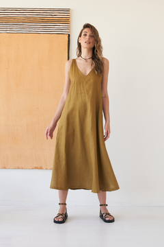 VESTIDO ANNA LINO OLIVE - tienda online