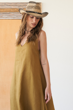 VESTIDO ANNA LINO OLIVE - comprar online
