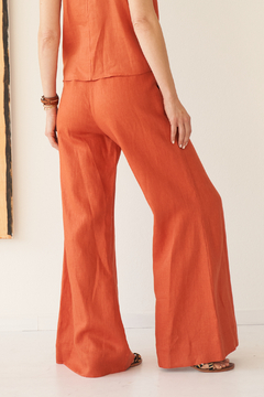 PANTALON CRETA LINO TERRACOTA - tienda online