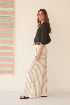 Imagen de PANTALON MALIBU LARGO LINO RAYADO NEGRO
