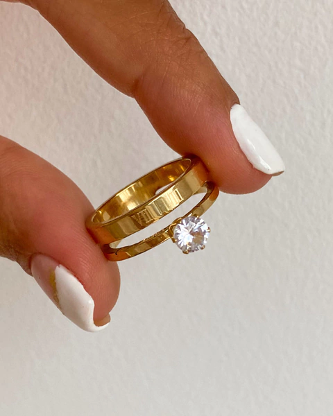 Anillo acero dorado doble cubic princesa