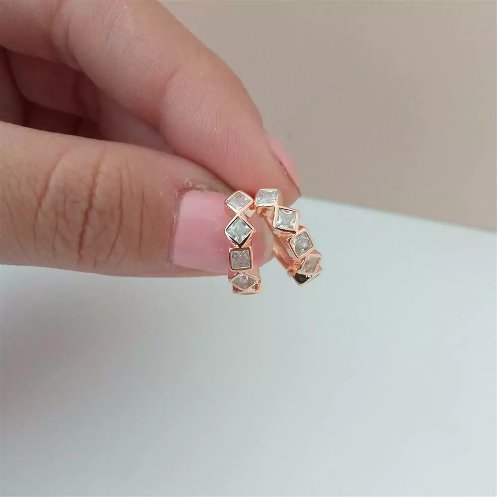 Aros plata rosé cubics cuadrados