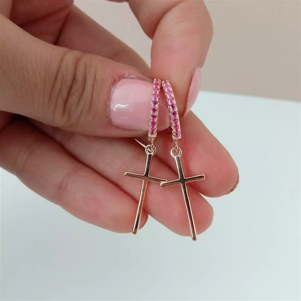Aros argollas plata rosé cubics y cruces