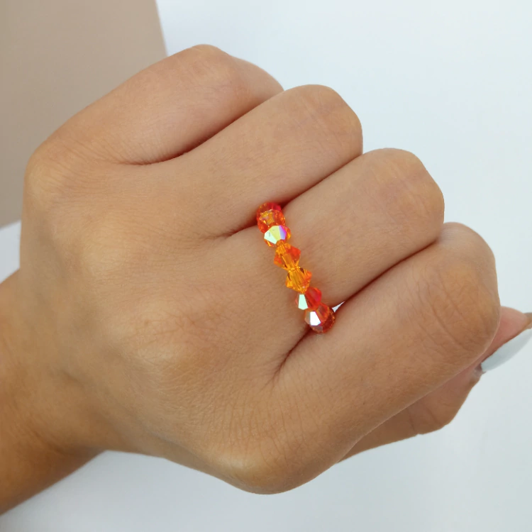 Anillo elastizado Plata y cristales naranjas