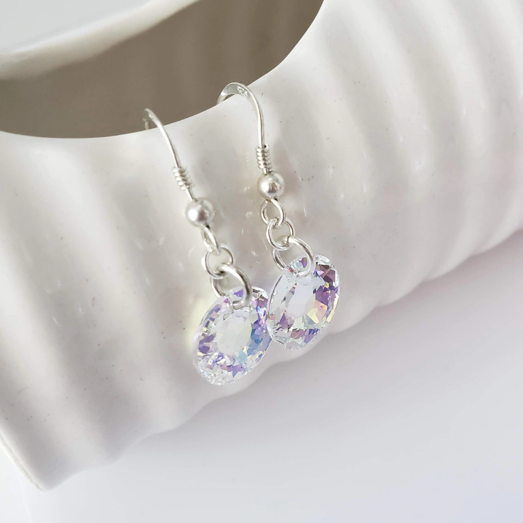 Aros plata y cristales redondos colgantes