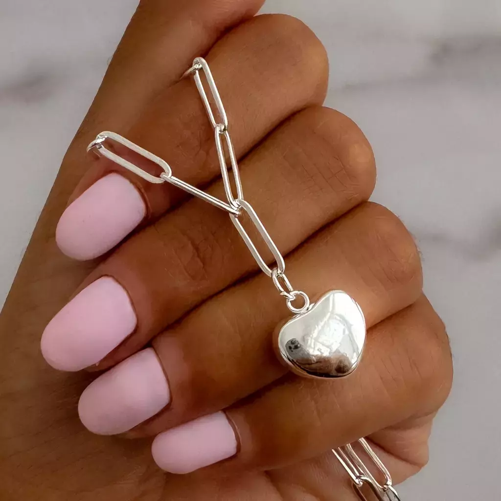 Conjunto acero blanco link corazón inflado 45 cm