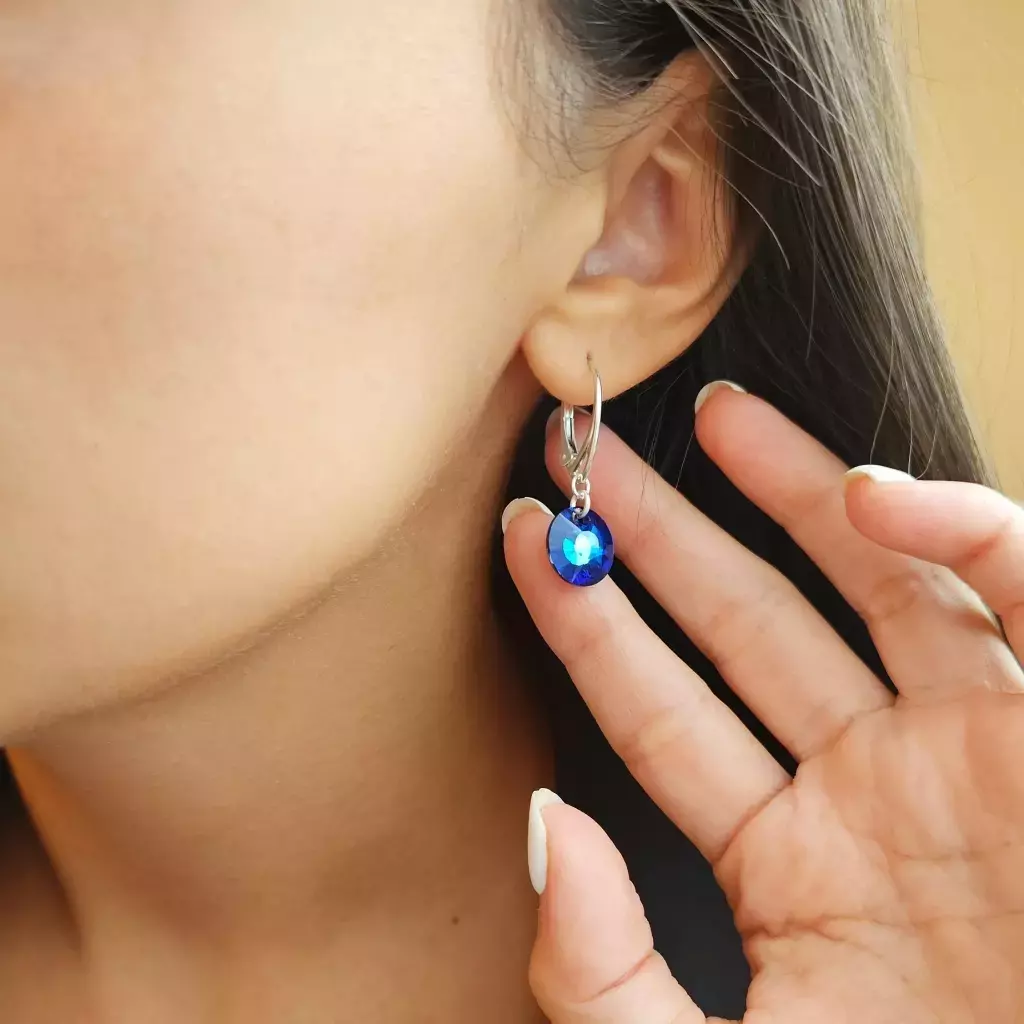Aros plata y cristales redondos colgantes cristal sw azul