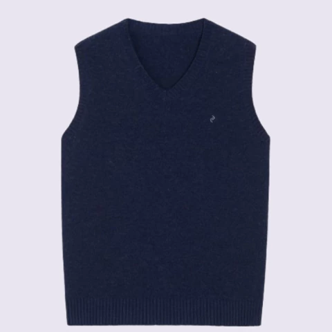 chaleco de lana azul con pequeño bordado