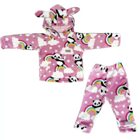 Buzo Canguro + Pantalon Panda Polar Soft Rosa