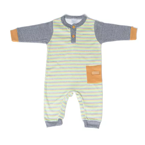 Enterito Con Puño Interlock Combinado Verde/Mostaza