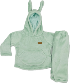 Buzo Canguro + Pantalon Flannel Verde Agua