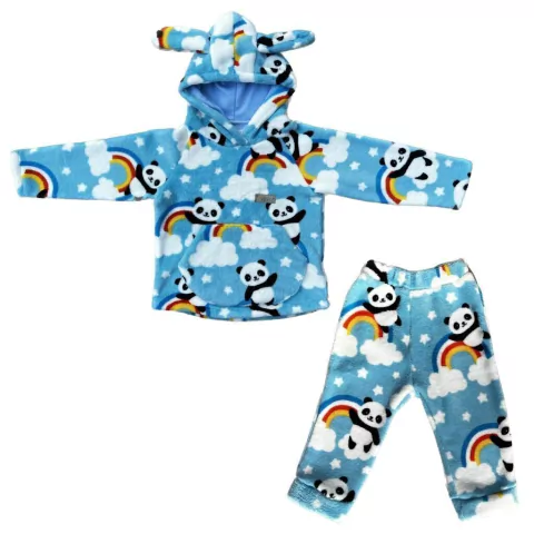 Buzo Canguro + Pantalon Panda Polar Soft Celeste