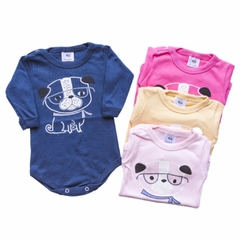 Pack x 4 Body Frances Perro Intelectual Nene (Celeste, Gris, Crudo, Blanco)