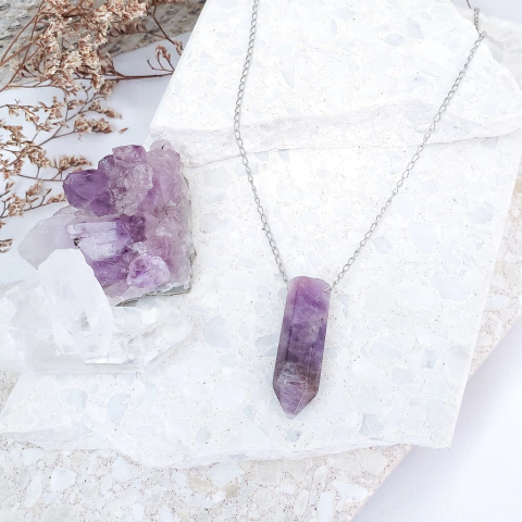 Colar Ponta Ametista | Aço Inoxidável