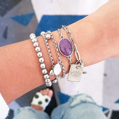 Pulseira Esferas com coração vazado no extensor | Aço Inoxidável - comprar online
