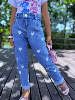 Calça jeans coração pink na internet