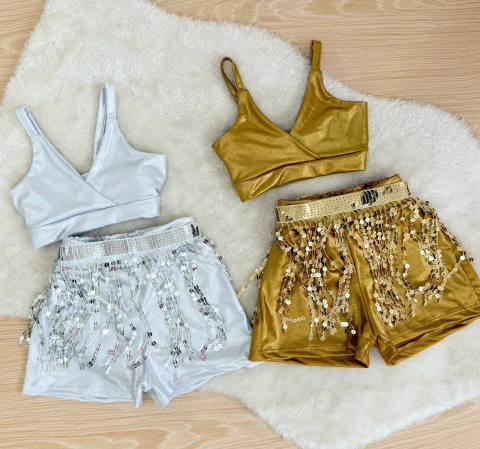 Conjunto top v metalizado