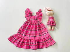 Vestido xadrez pink laço - Mariana Store KIDS