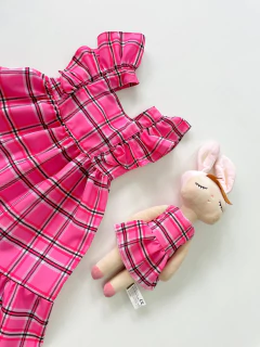 Vestido xadrez pink laço - loja online