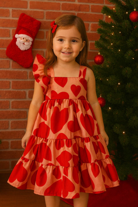 Vestido infantil com estampa de corações - comprar online