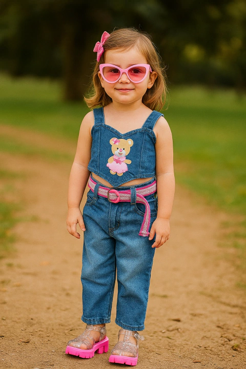 Conjunto jeans c/ cinto - comprar online