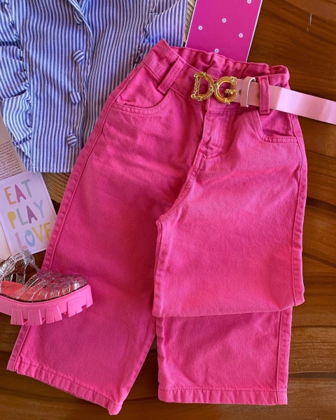 Calça jeans pink coração