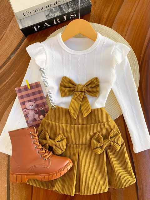 Conjunto laço veludo bege