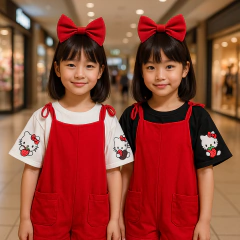 Salopete e blusa manga flair Hello kitty na internet